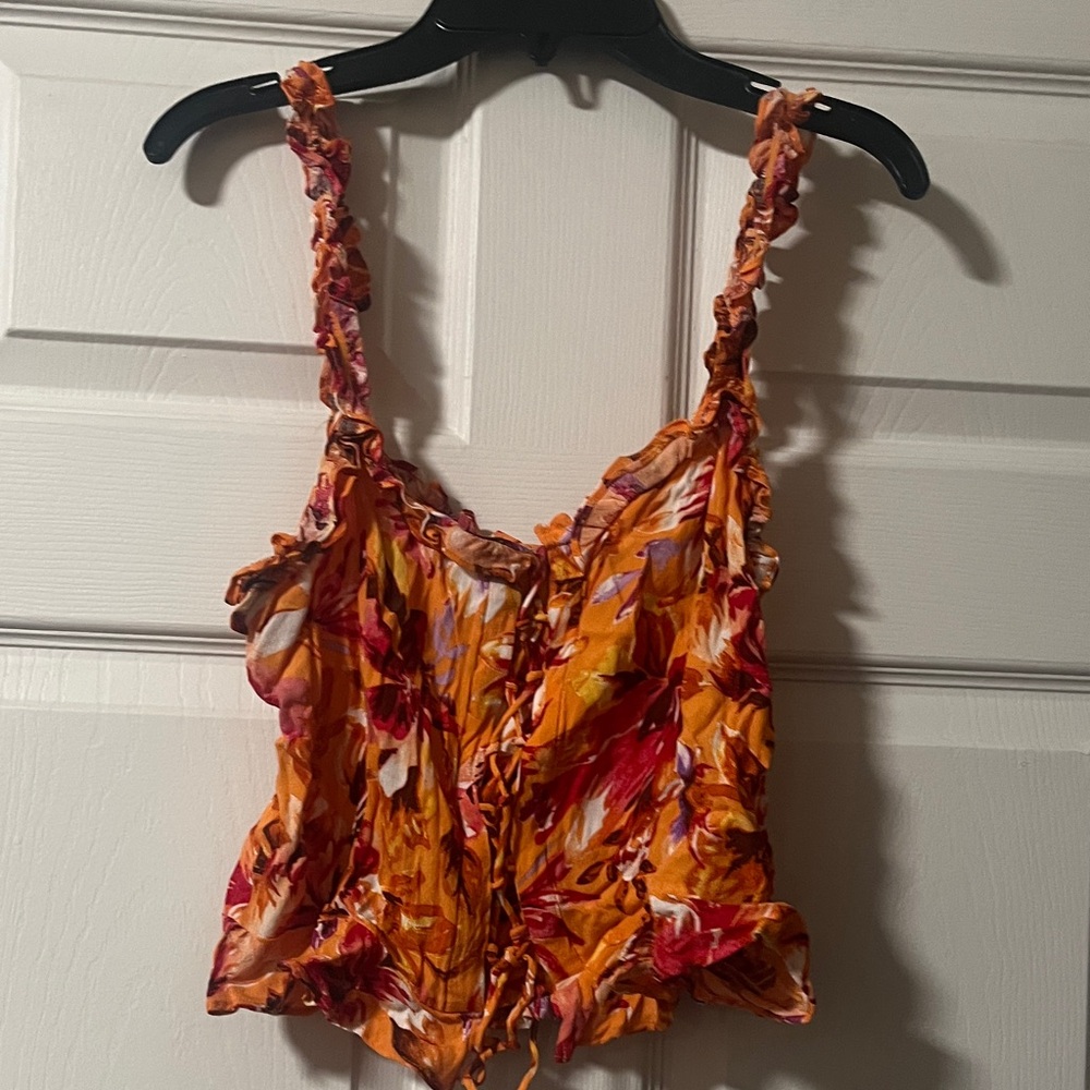 H&M Floral Ruffled Top - Orange and Red